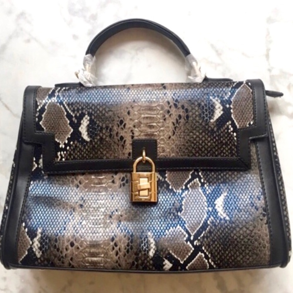 Black Faux Snakeskin Satchel - Picture 1 of 5